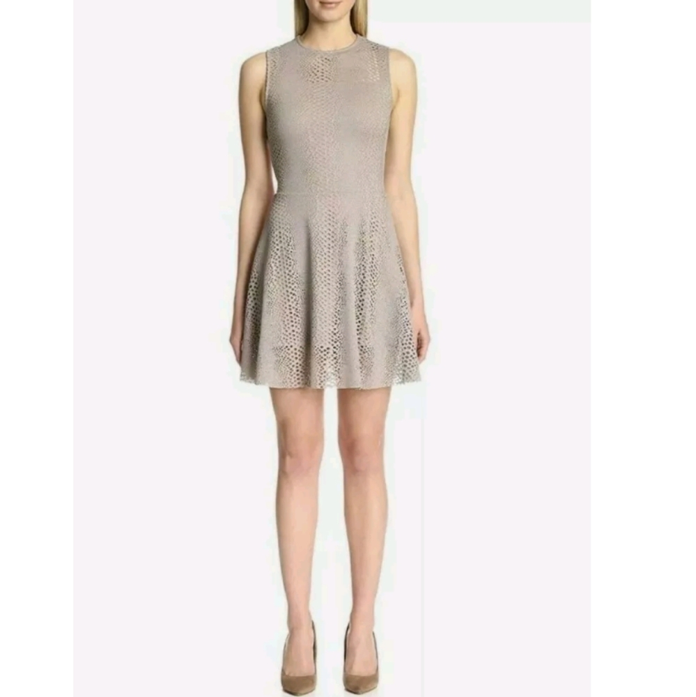 Womens Twenty Perforated Beige Sexy Dress with Lining and Back Zipper Size Large
